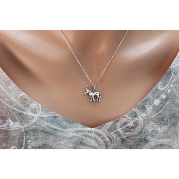 Sterling Silver Donkey Charm Necklace, Sterling Silver Donkey Pendant Necklace - Picture 4 of 6